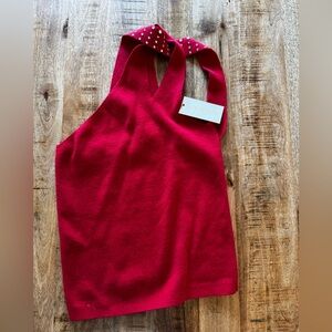 Ramy Brook Selah Sweater criss cross straps embellished red sweater tank top NWT